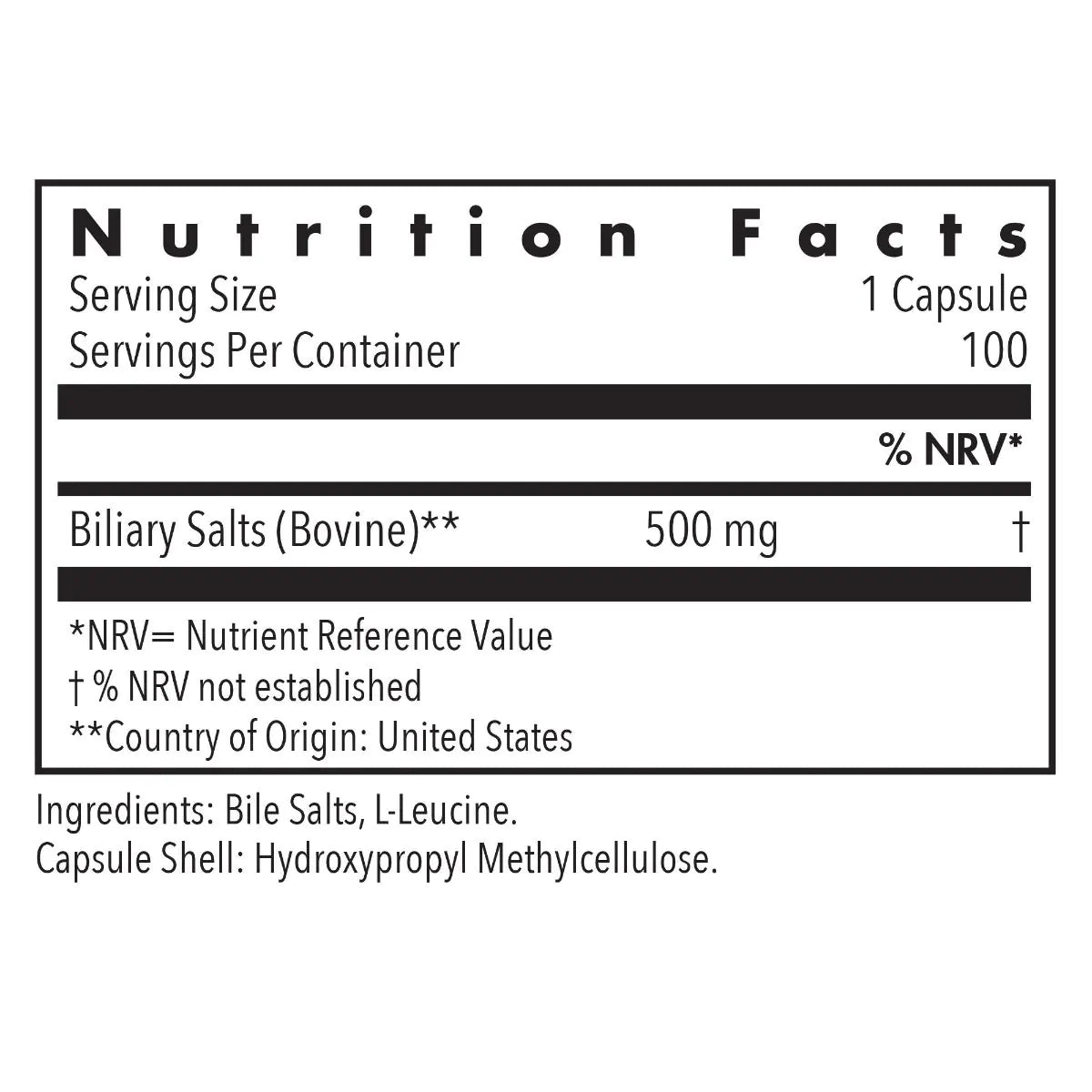 Gallbladder Salts 500mg x 100 Capsules