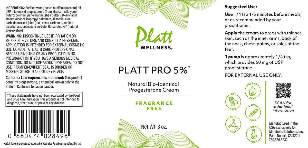 Platt Pro 5% Fragrance Free Progesterone Cream